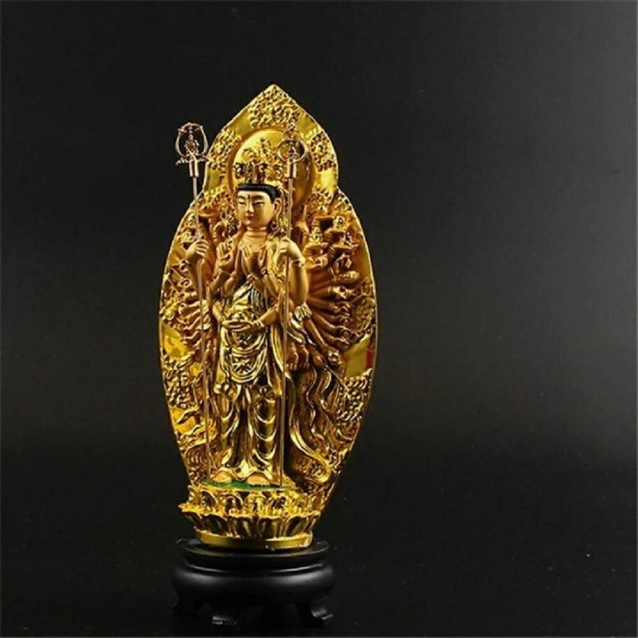 置物 黄金 千手観音菩薩 杖 両手 風水 仏像 風水グッズ 観音様 仏様