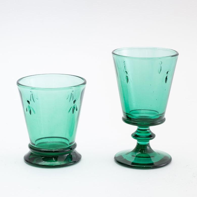 骨董 時代ガラス 上品プレス ビリジアングリーン ゴブレット ワイン