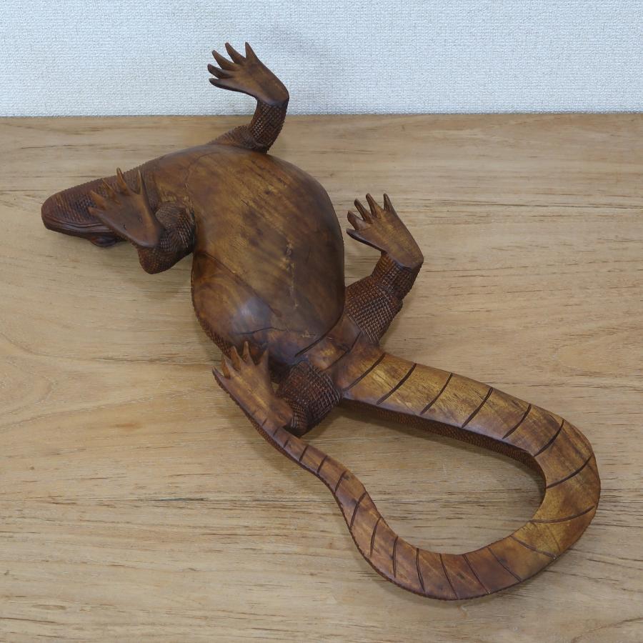 コモドドラゴンの木彫り 50cm コモドオオトカゲの置物 爬虫類の置物