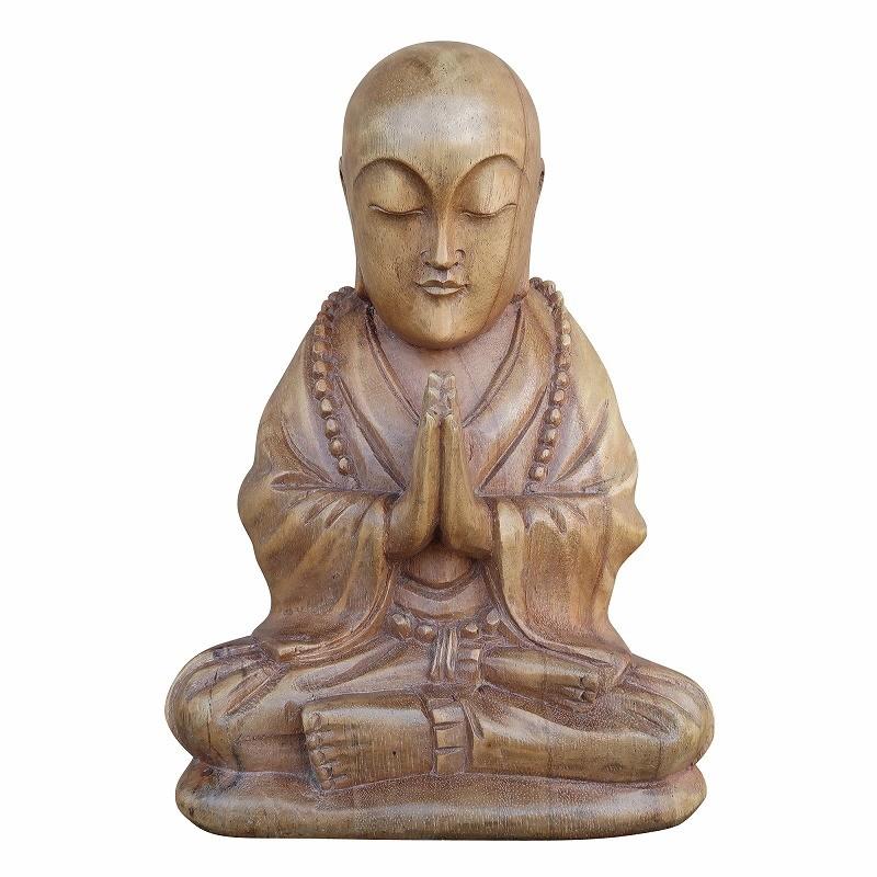 小坊主さんの木彫り 合掌 木製 スワール無垢材25cm 御坊様 坊さん 小僧