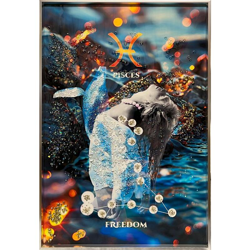 クリスタルアート 自由 41x61cm 海 魚 魚座 pisces 星座 星 おしゃれ