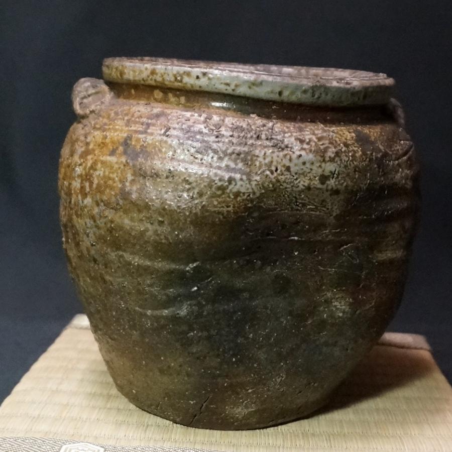 古備前】種壺 茶道具 水指 花入 花瓶 耳付 壺 蹲 甕 高さ15cm