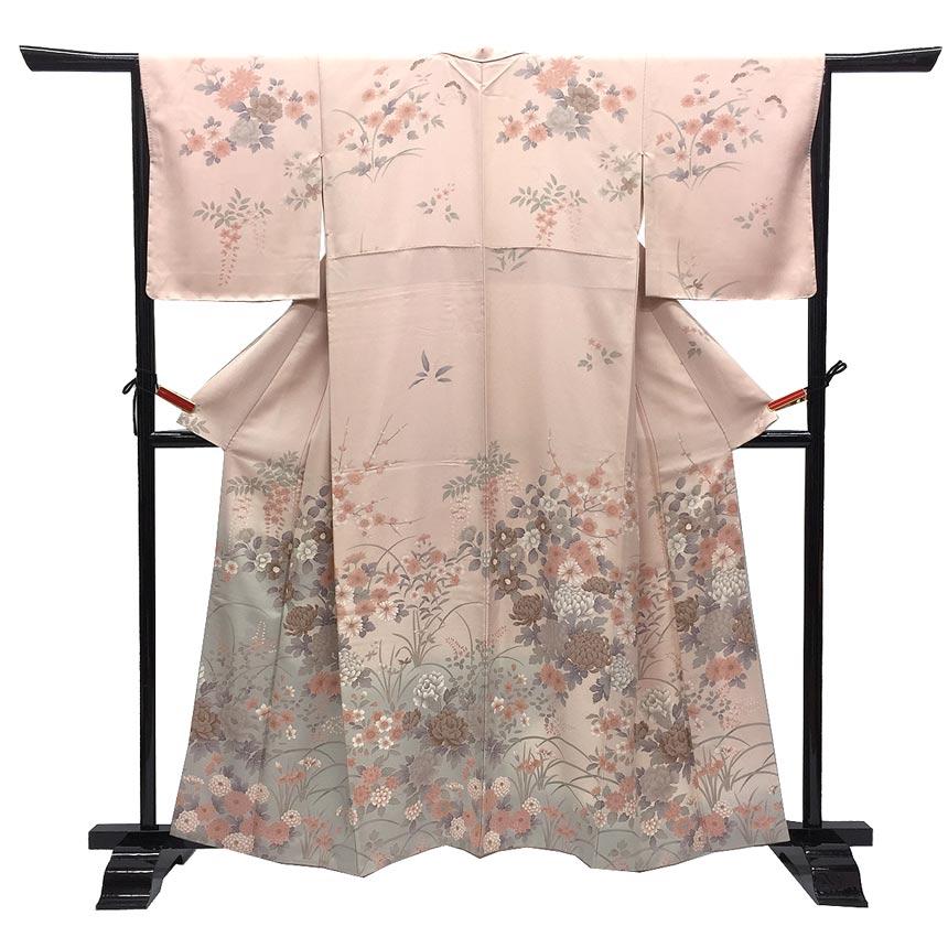 セール 京やB046 正絹 絹100％ 訪問着 付け下げ 附下 花尽くし 桜 菊