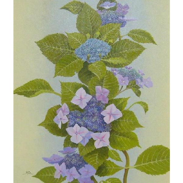 絵画 油絵 田浦信勝 肉筆油絵 静物画 額紫陽花 F8 絵画 油絵 田浦信勝 肉筆