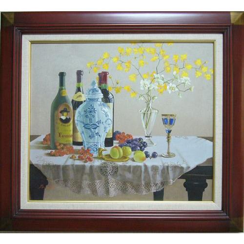 絵画 油絵 田澤禮次 肉筆油絵 静物画 花瓶とコスモス F10