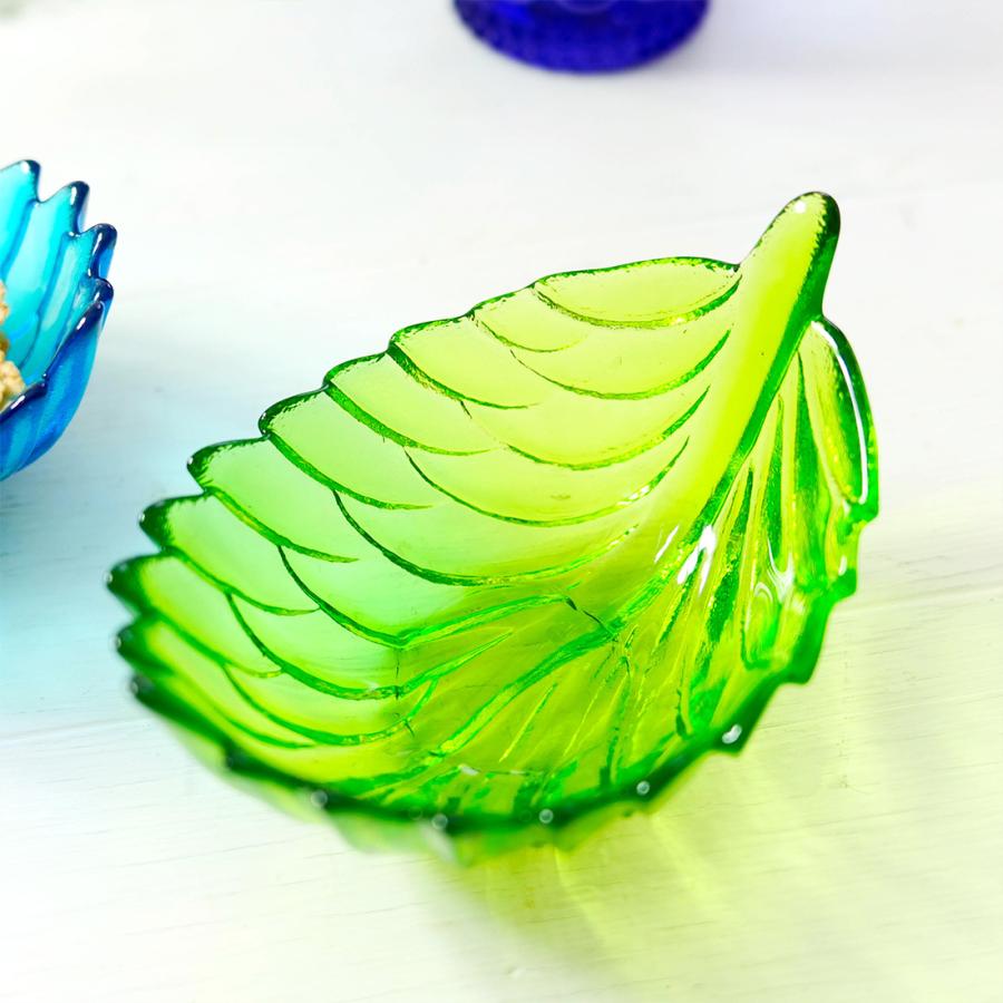 フラワー型ガラスボウル グリーンイエロー フラワー型ガラスボウル