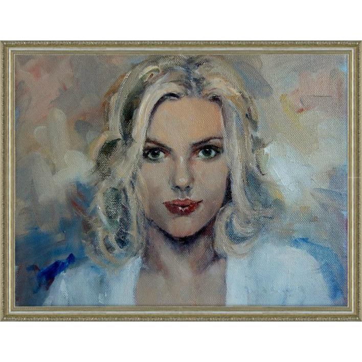 絵画 インテリア 額付(銀) 油絵 F6-050513 人物 女性像 絵画