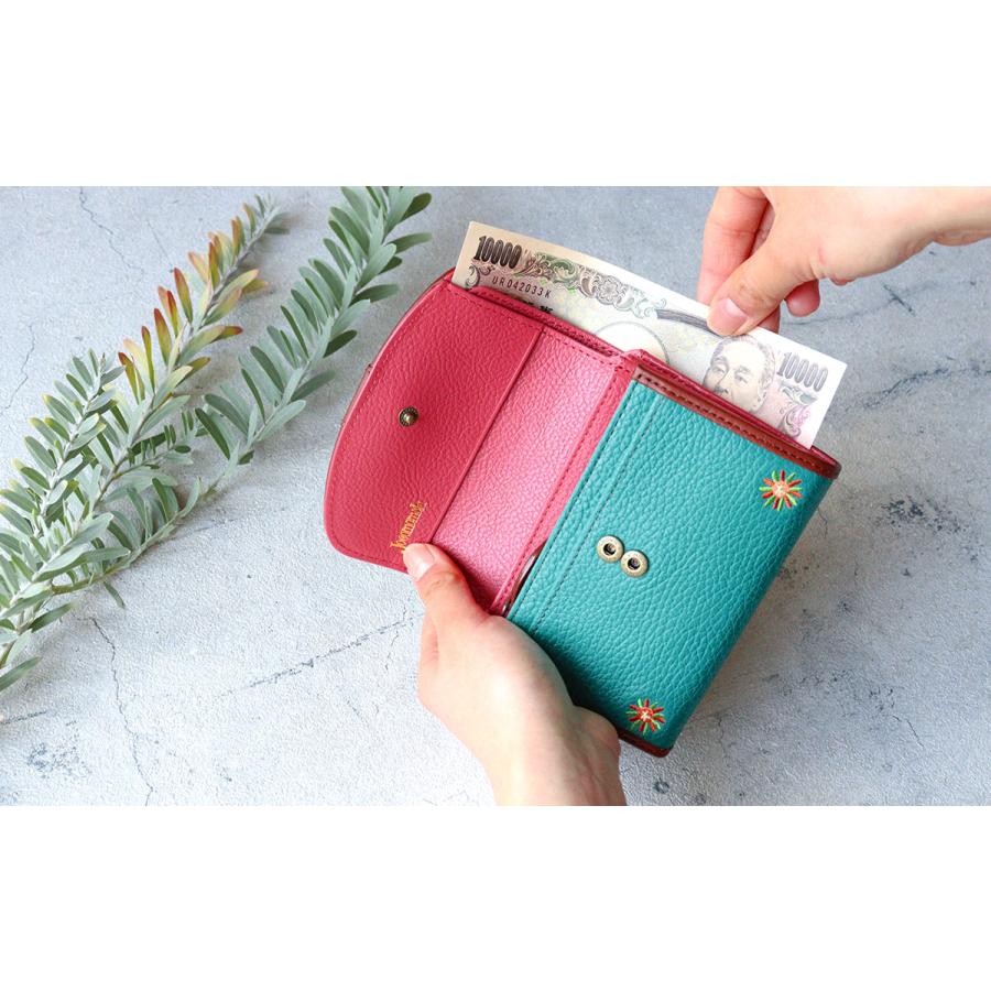 Jocomomola（ホコモモラ） 二つ折り財布 刺繍 鳥 ペタロ 5380171