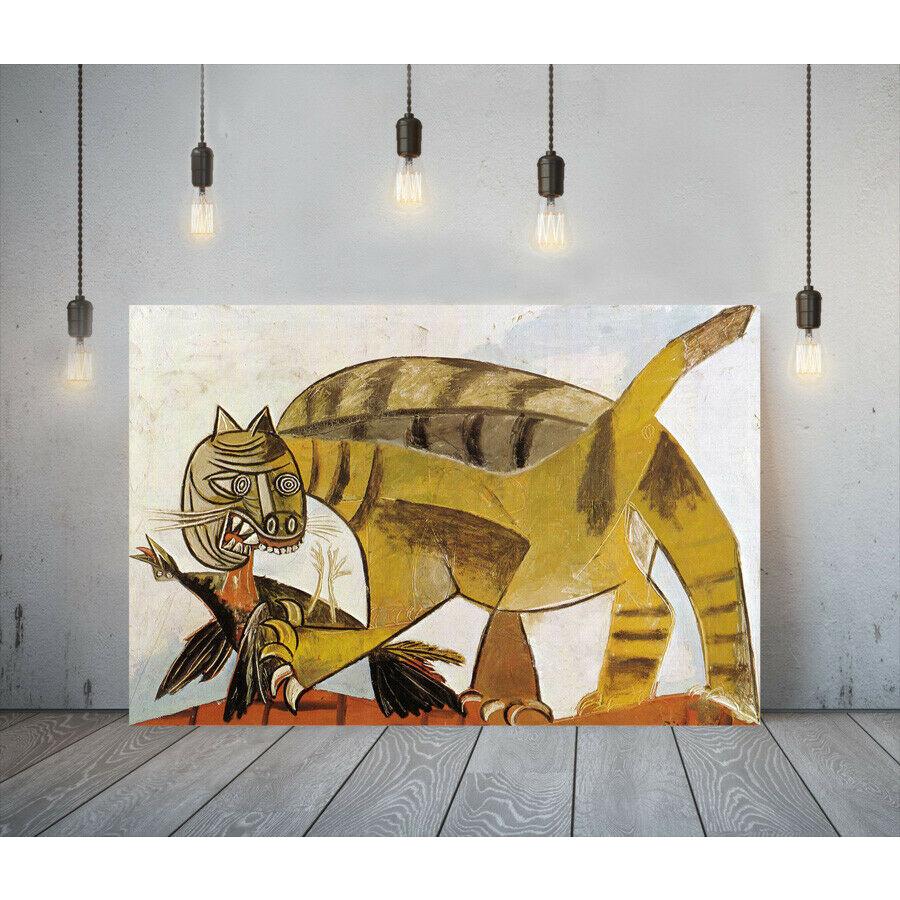 ピカソ 鳥をくわえる猫 高級 キャンバス フレーム 付き ポスター 絵 A1