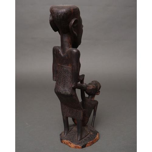 アフリカ タンザニア 黒檀彫刻 母子像 34cm 木彫り 立像 一刀彫