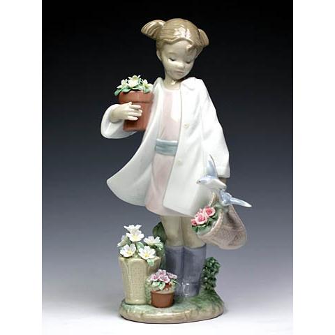 リアドロLLADRO陶器人形 置物花と少女