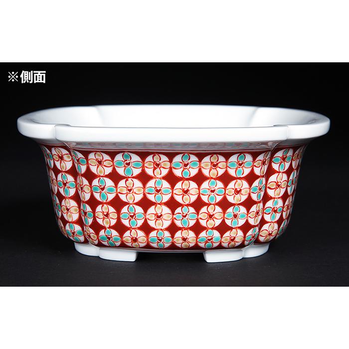 十五代柿右衛門色絵地紋外縁木瓜式鉢 盆栽鉢 鉢 植木鉢 盆器 有田焼