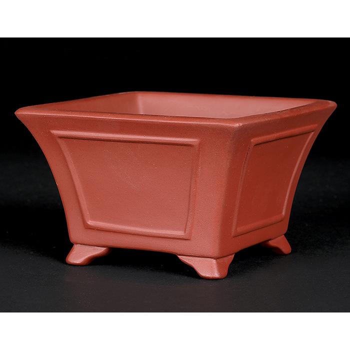 盆栽鉢 紫泥額面正方鉢 朱泥 植木鉢 中国鉢 泥鉢 懸崖鉢 陶器 5号 16cm