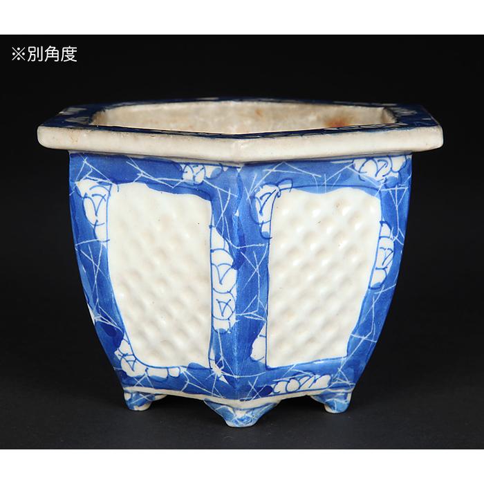 盆栽鉢 瀬戸染付六角鉢 蘭鉢 瀬戸物 磁器 セト 4号 13cm 雑木盆栽 山