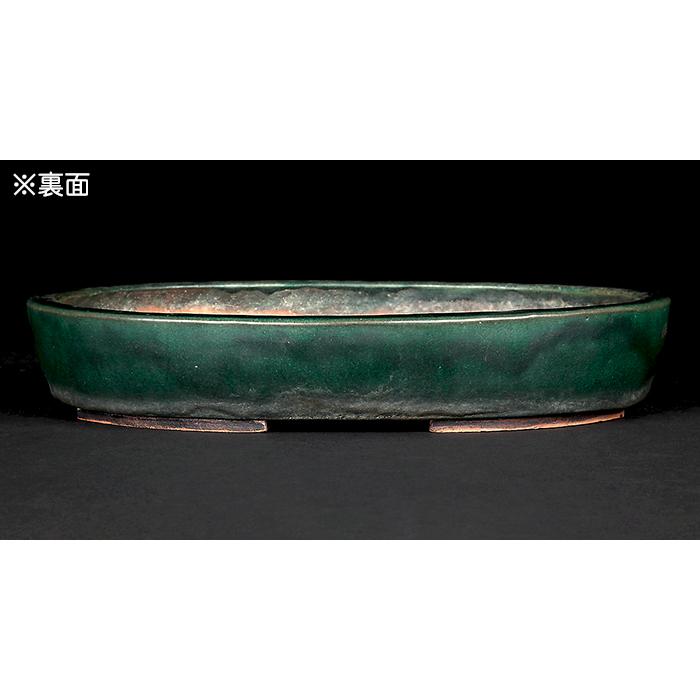 盆栽鉢 二代東福寺緑釉楕円鉢 植木鉢 平安東福寺 水野勇 落款あり