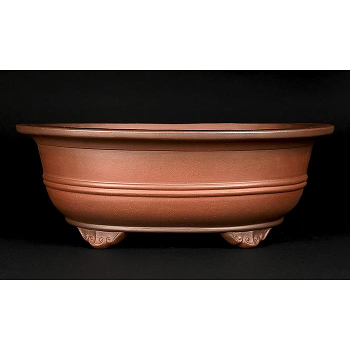 中国盆器 紫泥 出額釘彫り山水漢文図正方鉢 中国盆器 紫泥 出額釘彫り