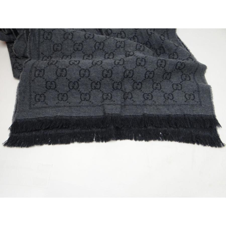 GG GUCCI グッチ GG柄 ウールマフラー ストール グレー＜USED