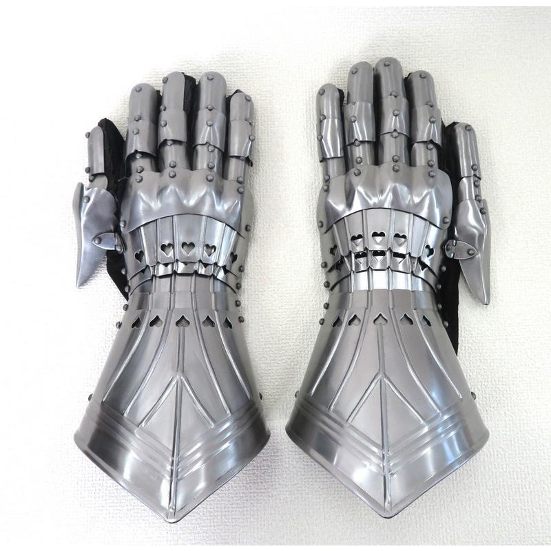 マイルドスチール製 ゴシックガントレット 左右ペア レザーグローブ