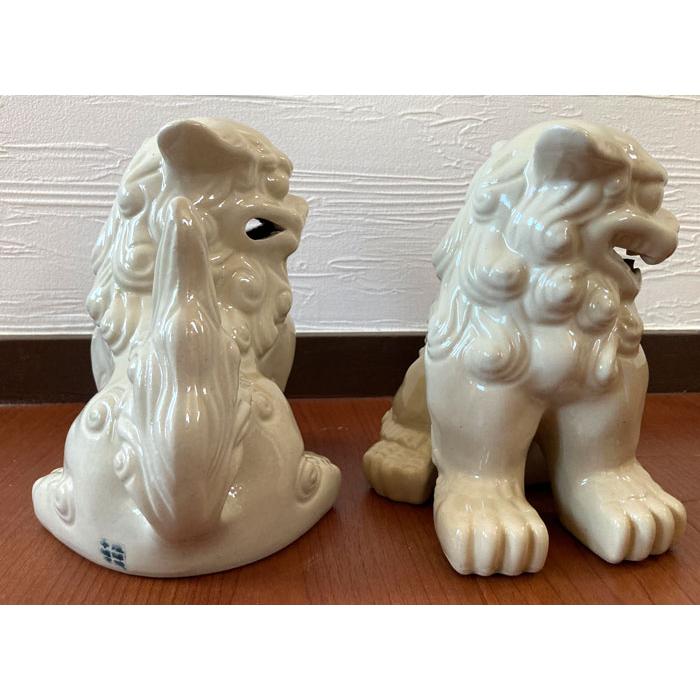 シーサー置物 中立シーサー 白 琉球焼 ペアシーサー 沖縄伝統工芸