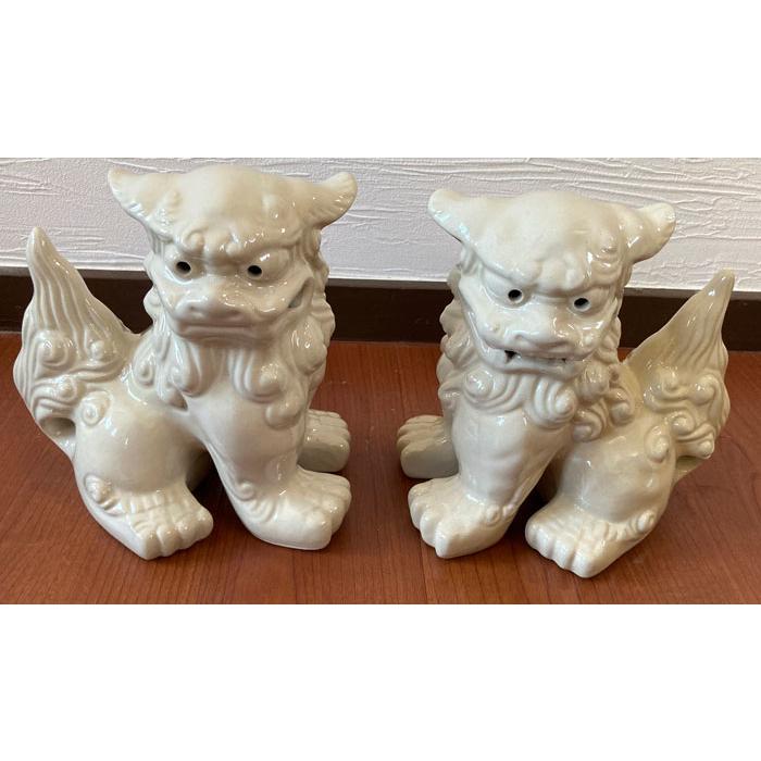 シーサー置物 中立シーサー 白 琉球焼 ペアシーサー 沖縄伝統工芸