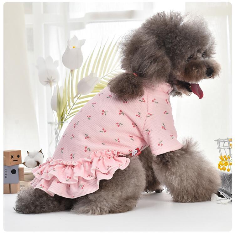 犬服 コート チェリー柄 フリル ワンピース 秋 冬 犬 服 ドッグウェア