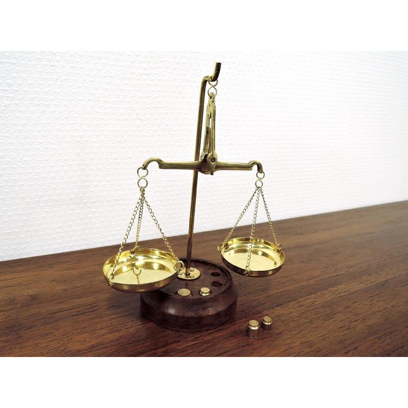 天秤 S バランス てんびん はかり インテリア 置物 ブラス 真鍮 木