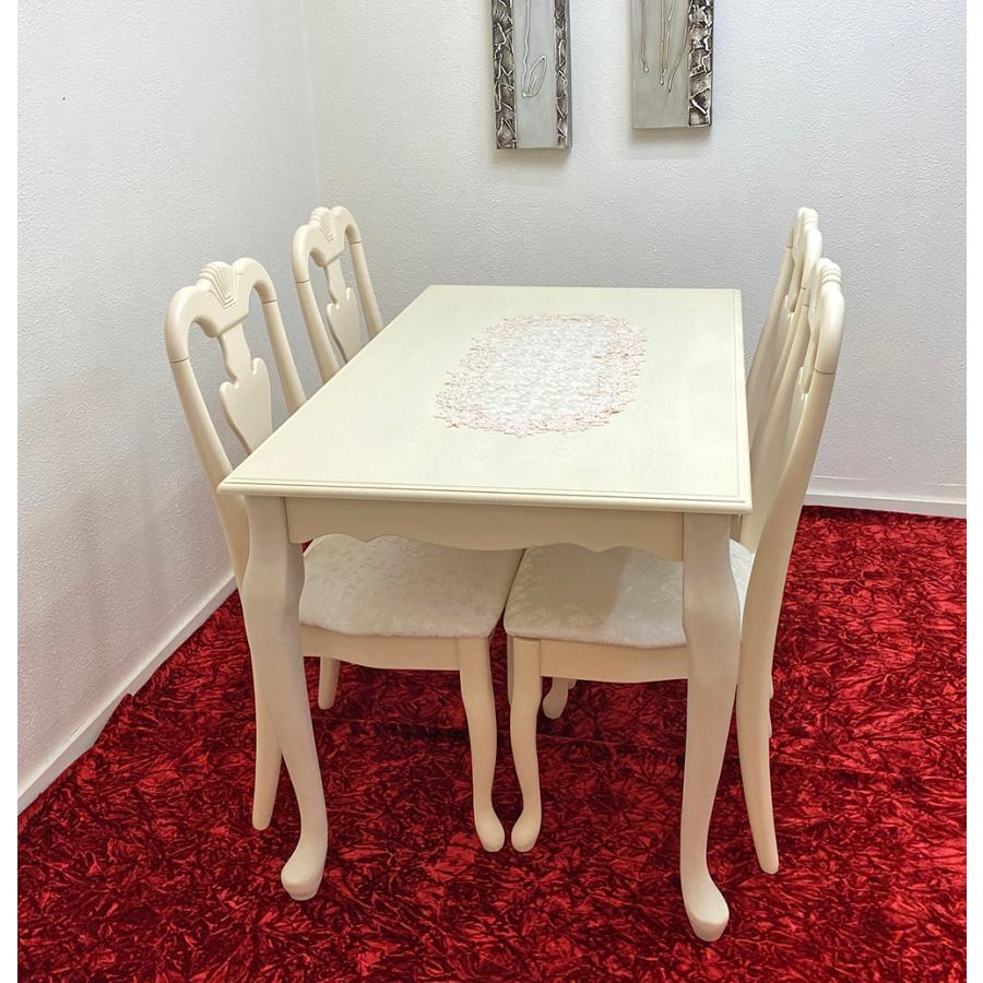 猫脚 幅128cm ダイニングテーブル5点セット 4人掛け クラシック調 PVC