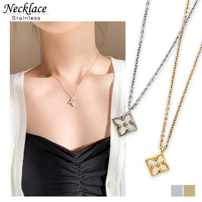 BLUE LEAF（ブルーリーフ） ステンレス ネックレス 花 四角 あずき