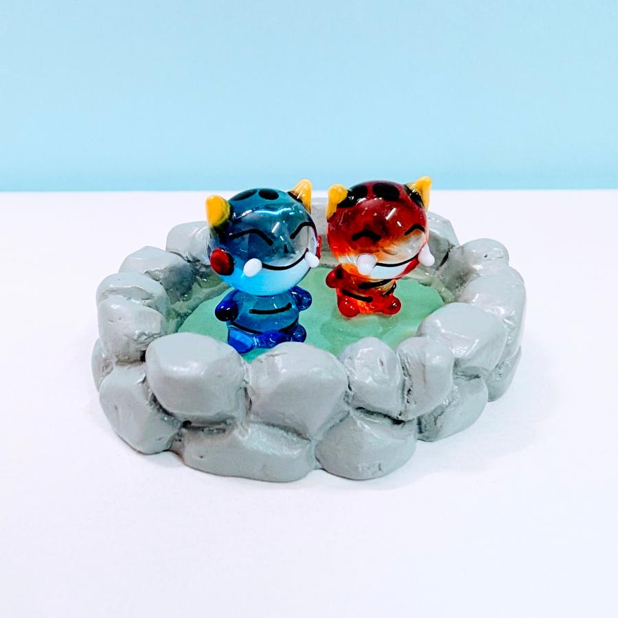 ガラス細工 温泉鬼ペア ミニチュア 置物 節分 : きたのガラス工芸