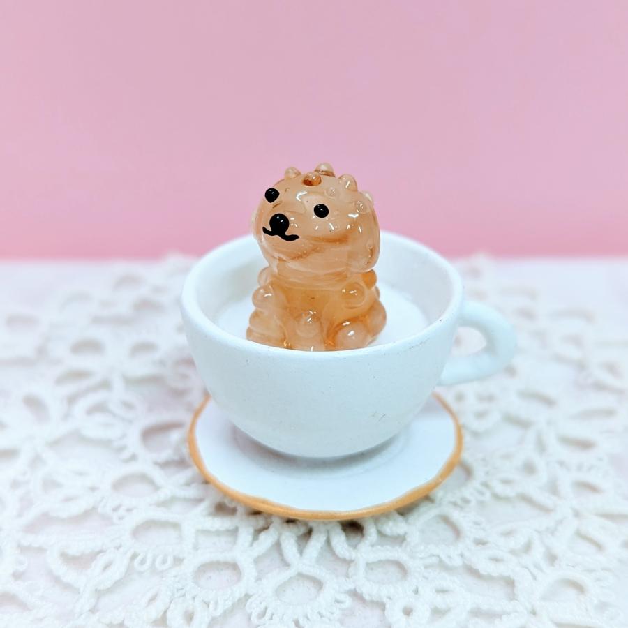 ガラス細工 ティーカップ トイプードル ミニチュア 置物 雑貨 犬