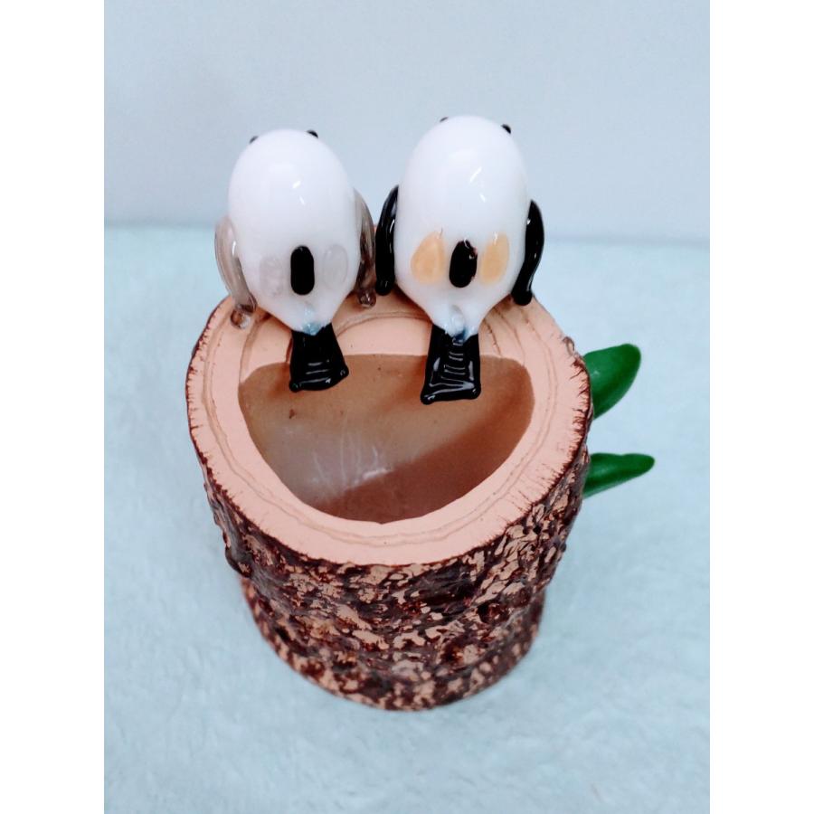 ガラス細工 シマエナガ小物入れ ミニチュア 雑貨 置物 小物 鳥 北海道