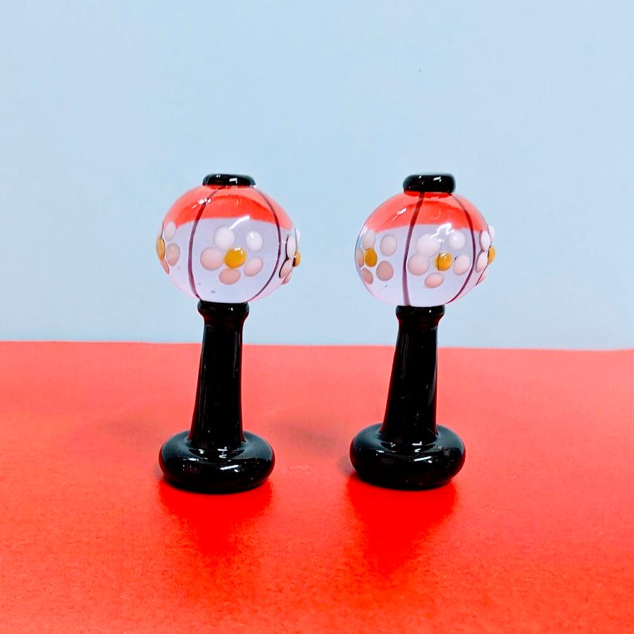 ガラス細工 花ぼんぼりペア（L) クリアピンク ミニチュア 雑貨 置物