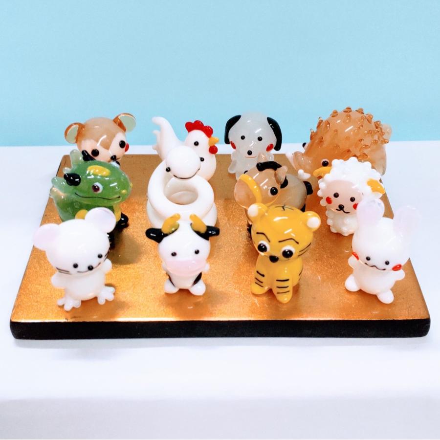 ガラス細工 十二支セット（M）台付 ミニチュア 置物 雑貨 干支 小物