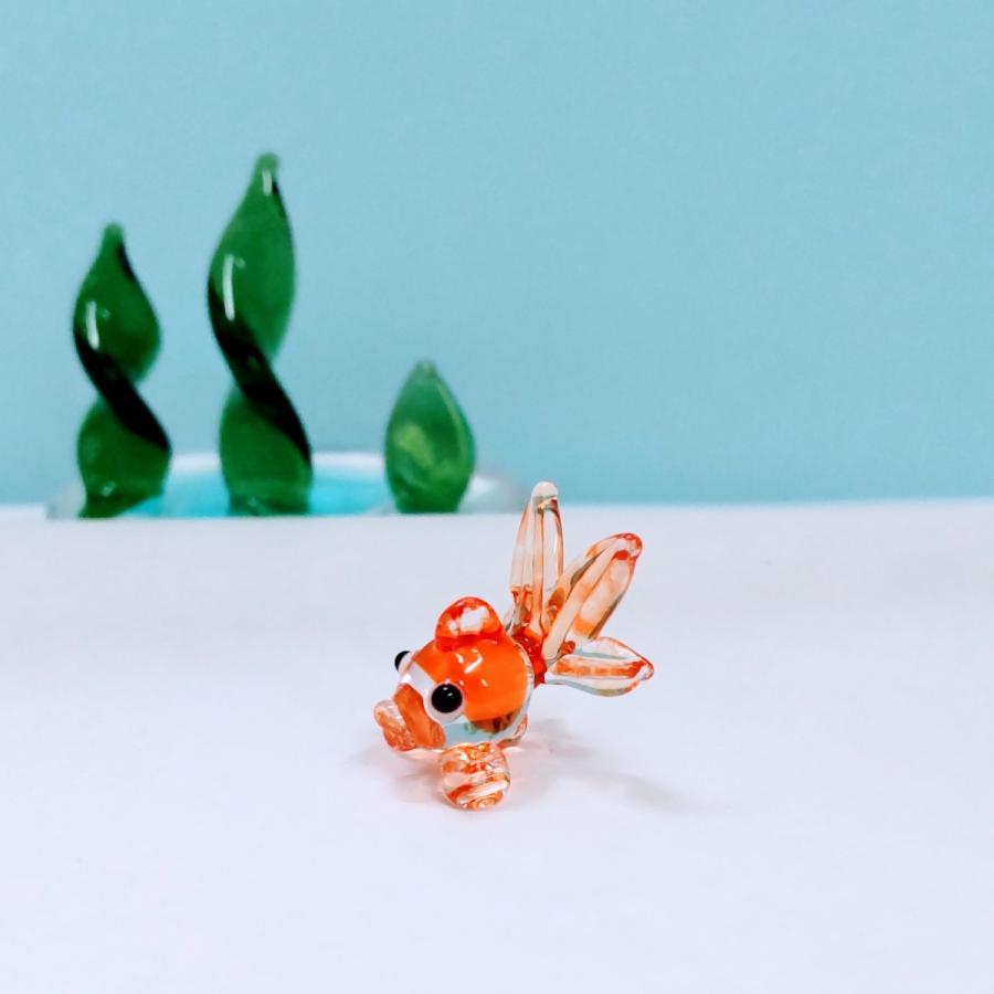 ガラス細工 金魚（S）赤クリア ミニチュア 置物 雑貨 夏 魚 : きたの