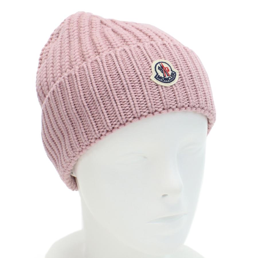 美品】モンクレール ピンク リブ編み ニット帽 ファー付きポンポン