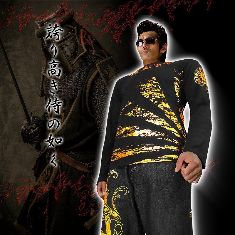 ポイント10倍 14027黒-金 ヤクザ ブランド長袖Tシャツ ロンT 日章菊水