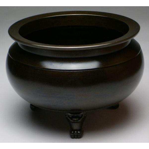 香呂 香炉 丸型 机上香呂 真鍮製 色付（黒茶色）4.5寸 胴径約13.5
