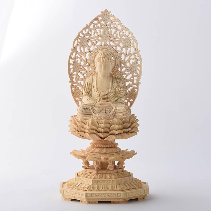 仏像 仏壇用 高級 柘植 つげ材 八角台座 2号座像 金泥仕上 ns sr 座