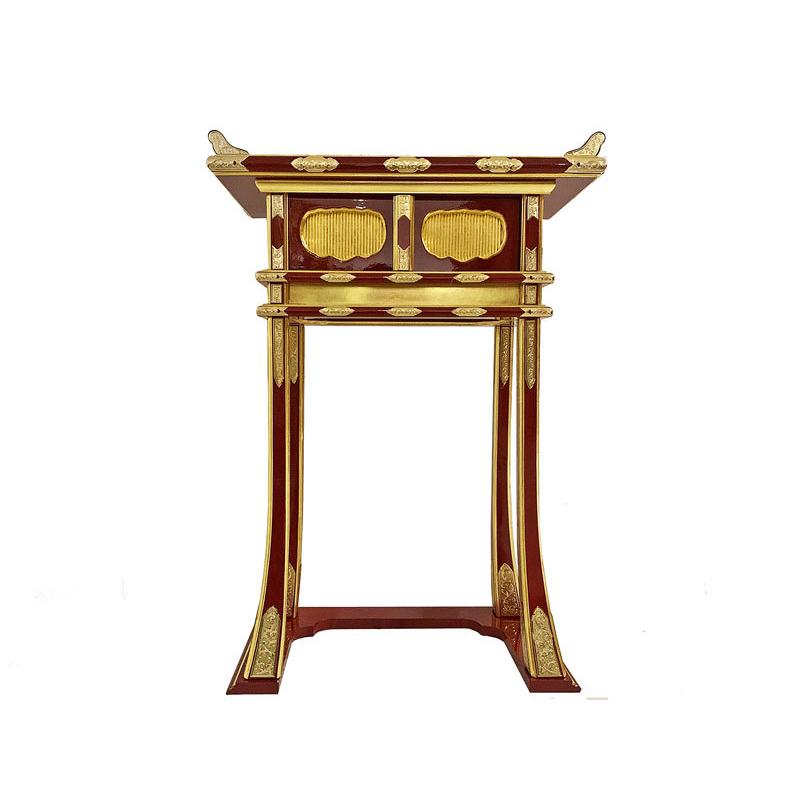 仏具 寺院用 背高 経机 机 卓 中京型 朱 金具打 1尺6寸 純金箔 寺院