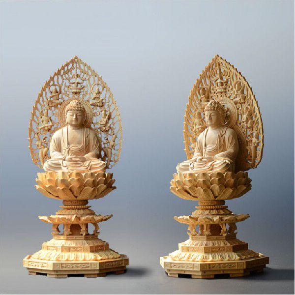 仏像【総柘植材・八角飛天光背仏像：釈迦如来2.5寸】曹洞宗 臨済宗