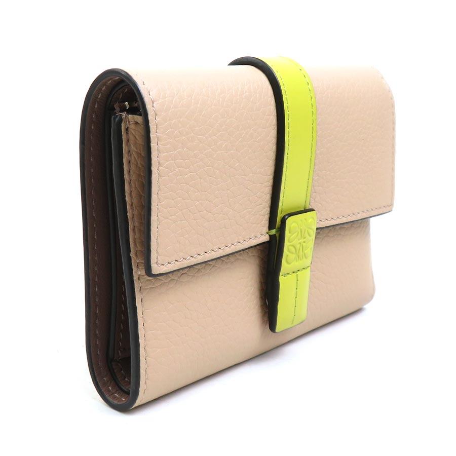 LOEWE（ロエベ） 三つ折り財布 レザー ベージュ×イエロー : ブランド