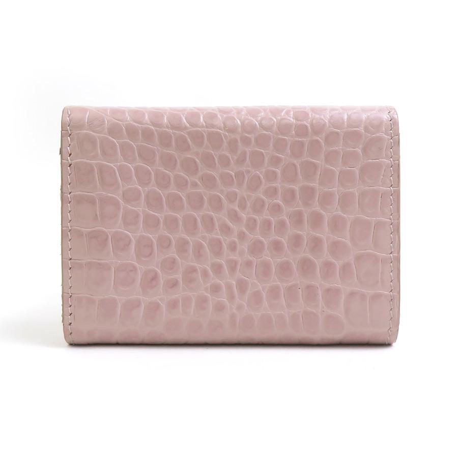 サンローラン SAINT LAURENT 三つ折り財布 型押しレザー ピンク