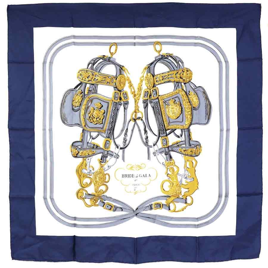 HERMES（エルメス） スカーフ カレ90 BRIDES de GALA シルク ネイビー