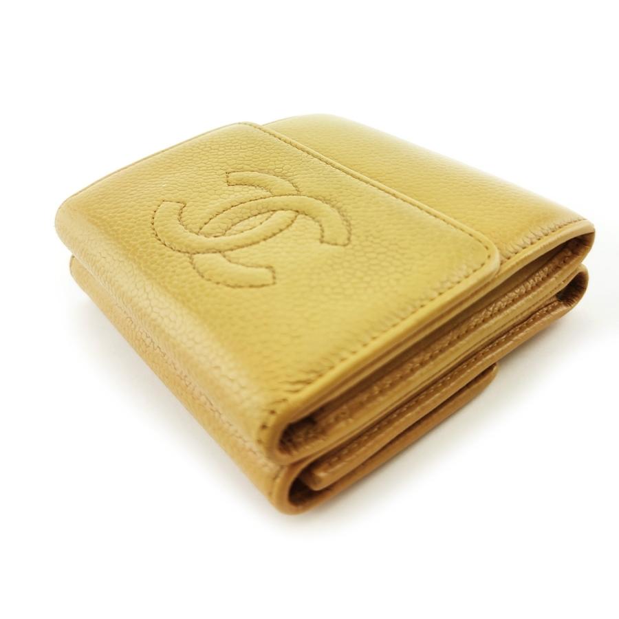 シャネル 3つ折り財布 wホック ココマーク レモンイエロー CHANEL