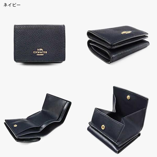 COACH（コーチ） 三つ折り財布 シンプル レザー ミニ財布 ネイビー