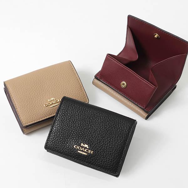 COACH（コーチ） 三つ折り財布 シンプル レザー ミニ財布 ネイビー