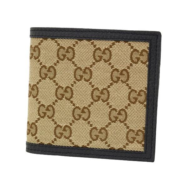 GGキャンバス グッチ財布 GUCCI 二つ折り財布 メンズ ベージュ×ダーク