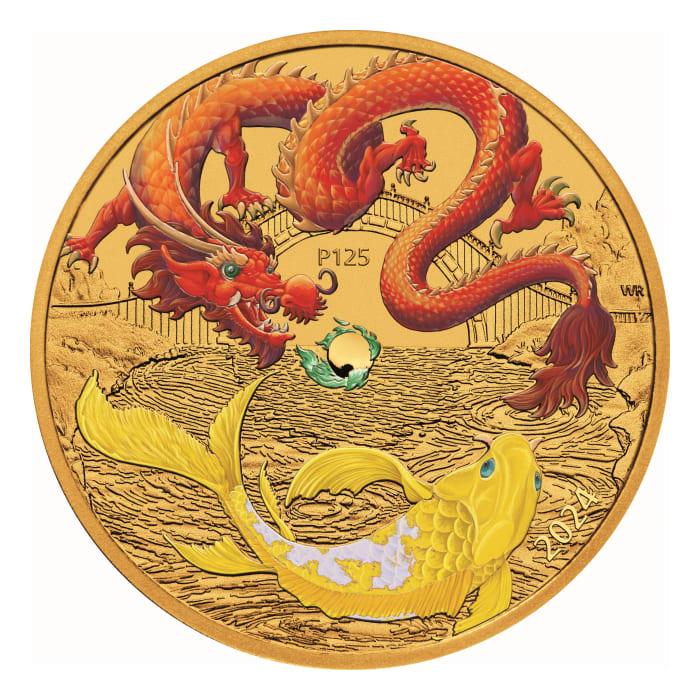 ph198002 2023年赤金彩カラー『赤龍＆金鯉』 銀貨 「龍と鯉」 ph198002