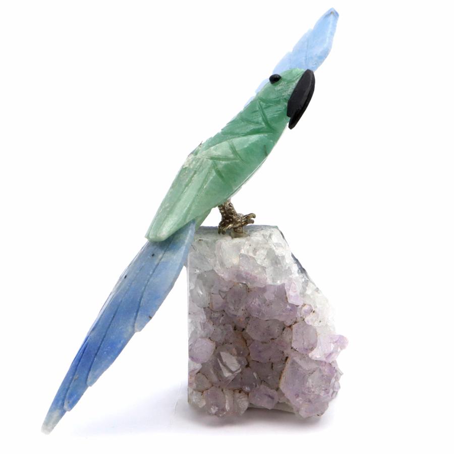 GOLD STONE 天然石 鳥 置き物 オーナメント 宝石鳥 インコ インド翡翠