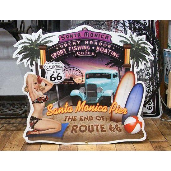 ブリキ看板 ルート66 サンタモニカ インテリア メタルサインプレート